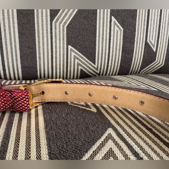 DKNY Red Black Leather Snakeskin Belt Size L - Picture 8 of 12
